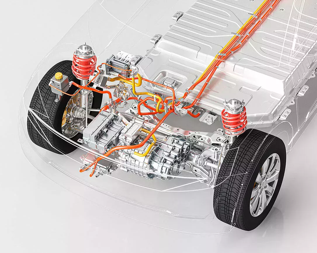 Voiture transparente dont on peut voir le moteur